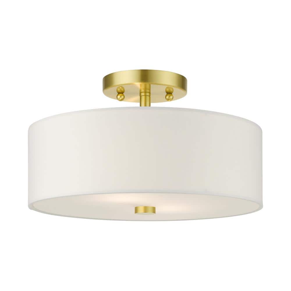 Meridian Satin Brass 2-Light LED Drum Semi-Flush Mount