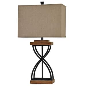 31 in. Black Wood Table Lamp with Beige Hardback Fabric Shade
