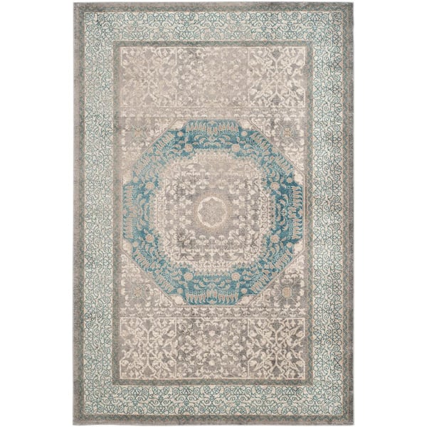 SAFAVIEH Sofia Light Gray/Blue 5 ft. x 8 ft. Border Area Rug