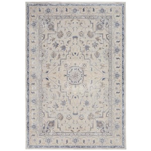 Silky Textures Ivory/Grey 4 ft. x 6 ft. Persian Traditional Area Rug