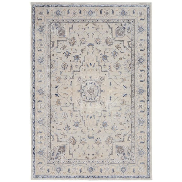 Silky Textures Ivory/Grey 4 ft. x 6 ft. Persian Traditional Area Rug