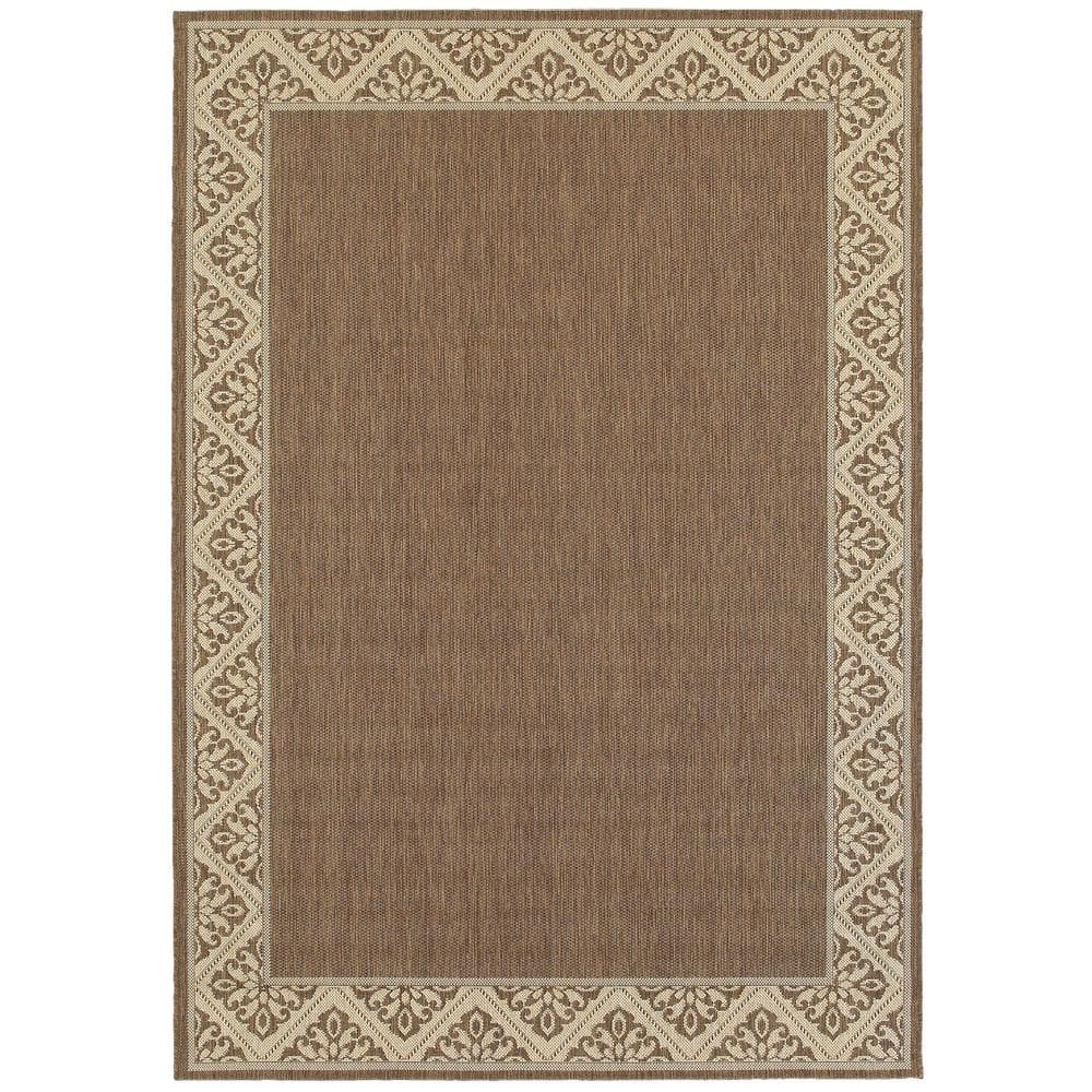 Brown and Beige Flat Woven Synthetic Area Rug