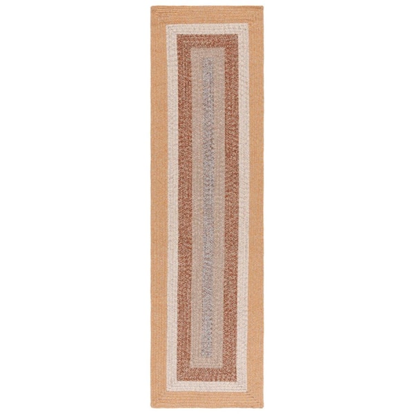 Braided Brown/Light Brown 2 ft. x 8 ft. Machine Washable Solid Striped Border Runner Rug