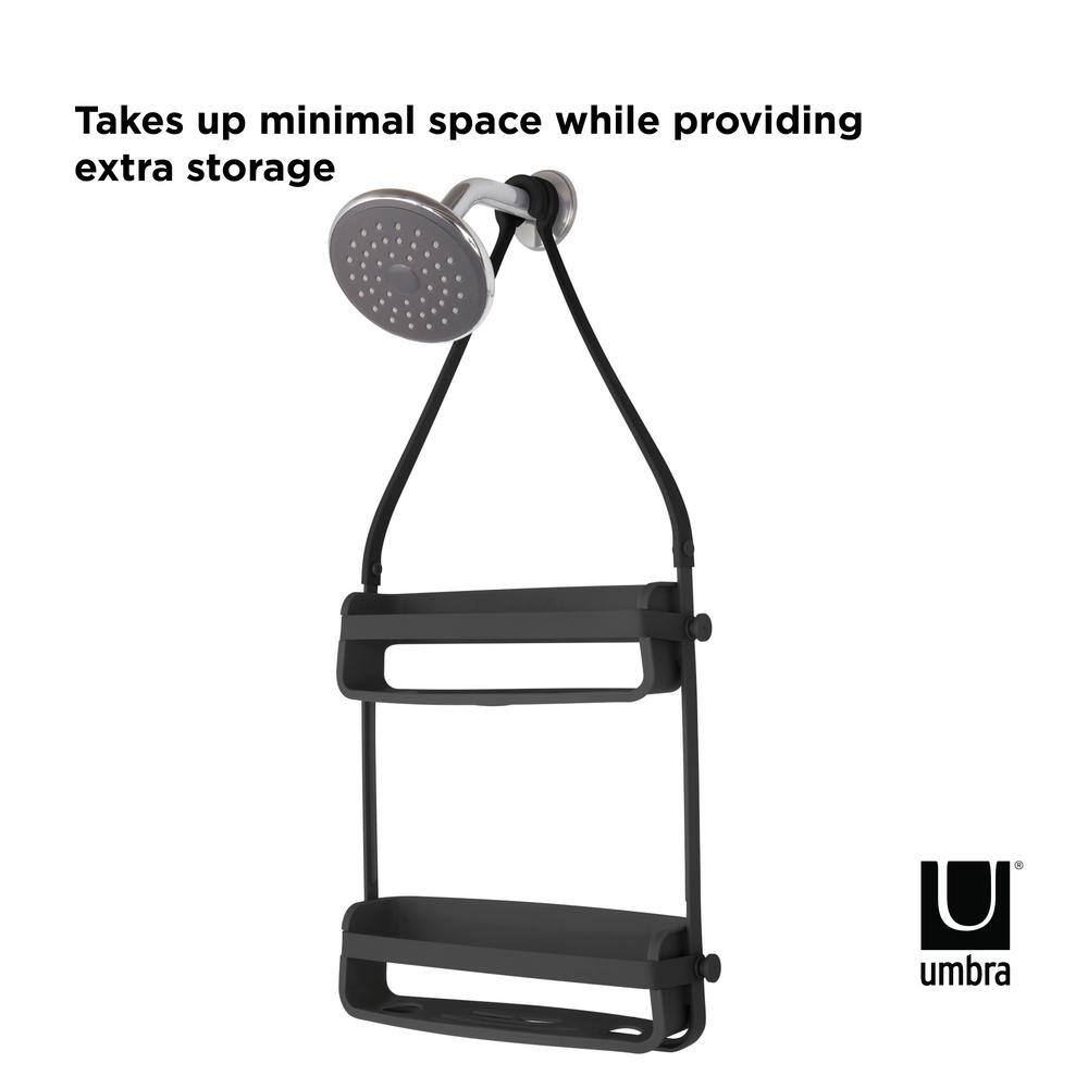 Black Plastic Suction Mount Shower Caddy with Shelves