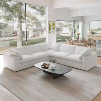 J&E Home 120.45 in. W Square Arm Linen Modular 5-Pieces Free Combination Sofa in White JE-SF121WE-Z-SA