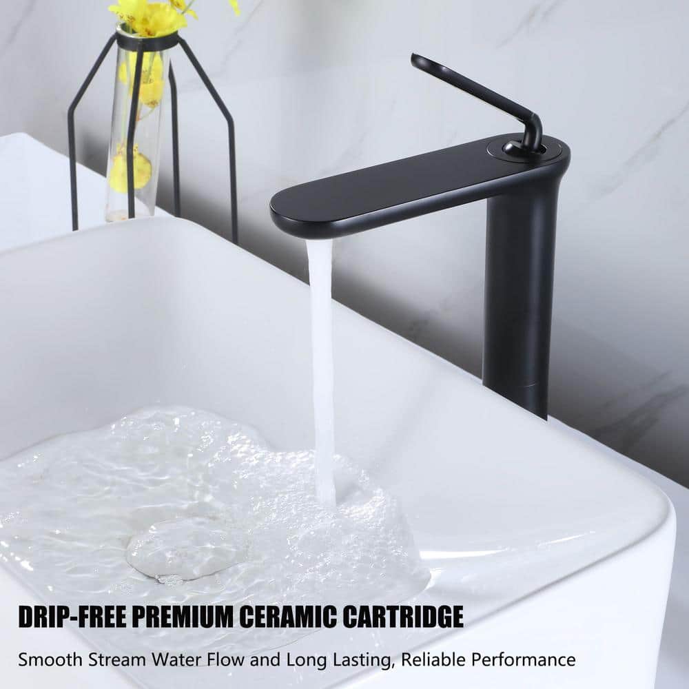 Matte Black Tall Single Handle Brass Vessel Sink Faucet