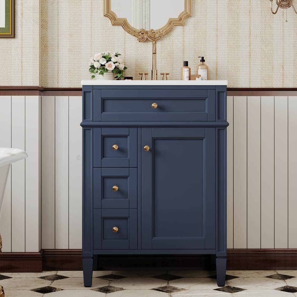 24 in. Single Sink Freestanding Blue Bath Vanity with White Ceramic Top, 2 Drawers & Adjustable Shelf price history on PriceWatchPro