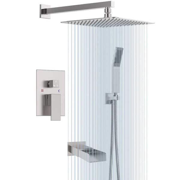 Unbranded Single Handle 3-Spray High Pressure Tub and Shower Faucet 2.5 GPM with Showerhead in Brushed Nickel (Valve Included)