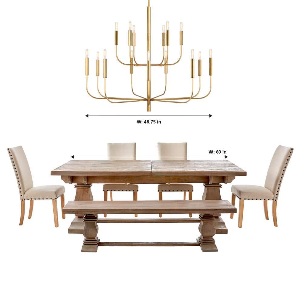 Burnished Brass 15-Light Chandelier with Linen Shades