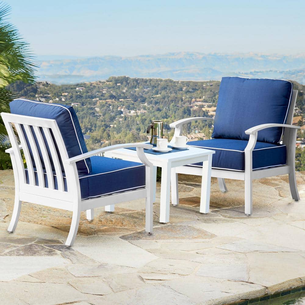 blue and white patio chairs