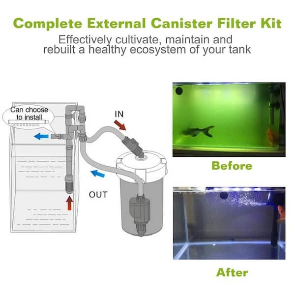 3-Stage External Canister Filter with Pump for 28 gal. Aquarium Fish Tank 105GPH 6-Watt Easy Installation Silent
