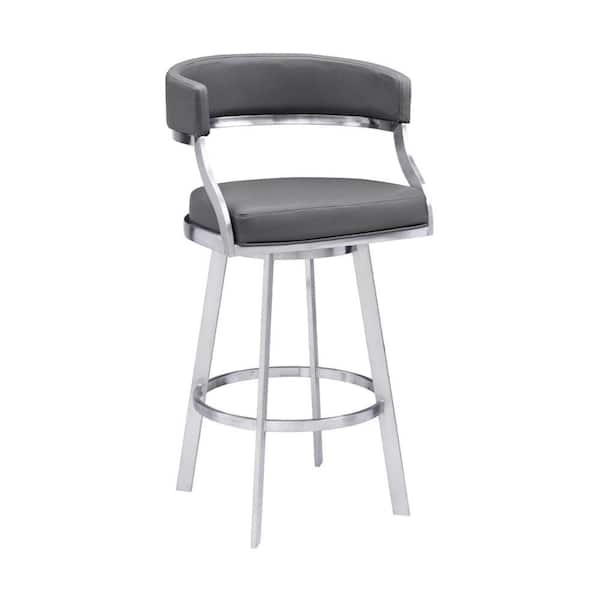 Benjara 30 in. Gray Low Back Metal Frame Barstool Chair with Faux Leather Seat