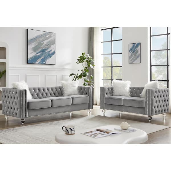  Morden Fort Chesterfield Modular Convertible Sectional U-Shape  Polyester Fabric Sofa with Chaise Accent Tufted Couch for Living Room  Furniture Set : Home & Kitchen