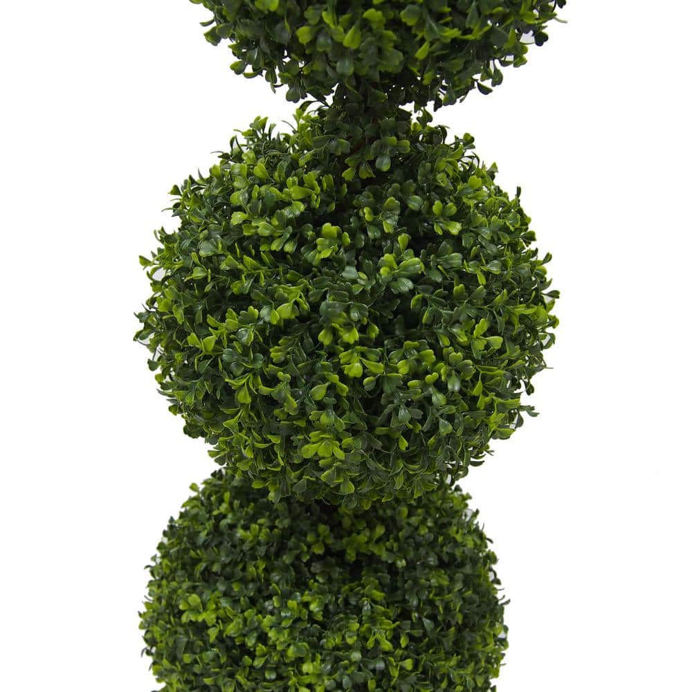 Elegant Outdoor 4' White-Lit Plastic Boxwood Topiary in Pot
