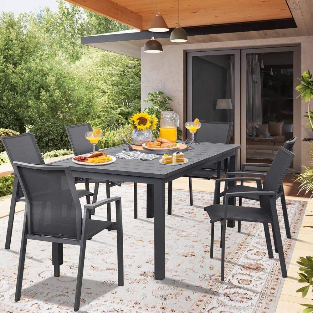 Grey Aluminum Extendable Outdoor Dining Table for 8