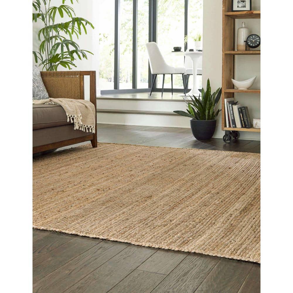 Handmade Natural Jute Square Indoor Area Rug, 8 ft