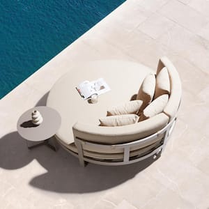 Meliazzo Aluminum Round Outdoor Day Bed & Table with Cushions Beige
