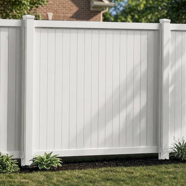 6 ft. H x 6 ft. W No Dig Cambridge Flat Top White Vinyl Privacy Fence Panel with Post and Anchor