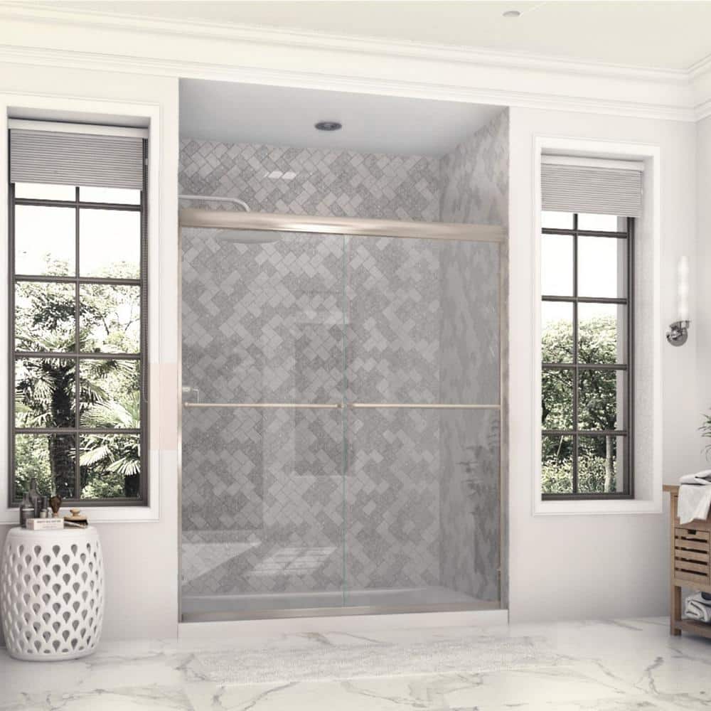 Eurolite 58" Frameless Clear Glass Sliding Shower Door with Brushed Nickel Hardware