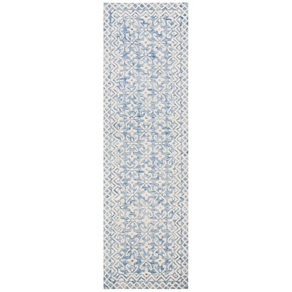 SAFAVIEH Blossom Blue/Ivory 2 ft. x 8 ft. Border Geometric Runner Rug