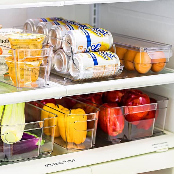 Clear Condiment Organizer, Fridge Bins and Freezer Bins, Stackable Food Storage Containers (Pack of 6)