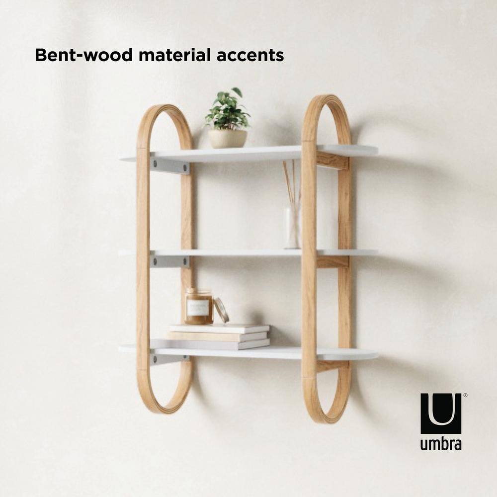 Bellwood Pill-Shaped 3-Tier White & Natural Wood Wall Shelf