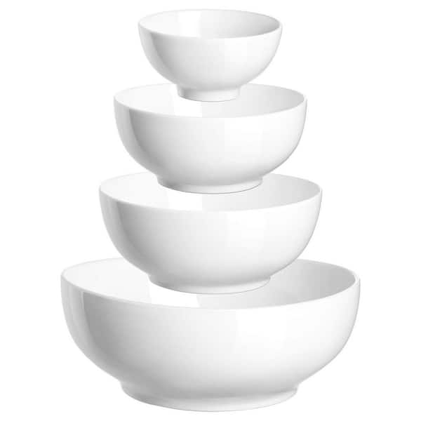 9 in. 70 fl. oz. White Ceramic Serving Bowls, Mixing Bowl Set and Eating Different Sizes for Kitchen (Set of 4)