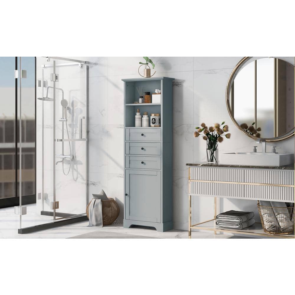 22 in. W x 10 in. D x 68 in. H Gray MDF Freestanding Linen Cabinet with 3-D
