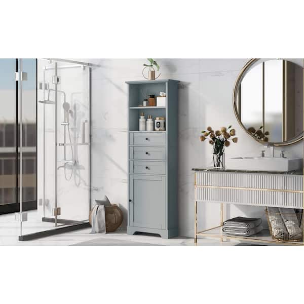 Unbranded 22 in. W x 10 in. D x 68 in. H Gray MDF Freestanding Linen Cabinet with 3-Drawers and Adjustable Shelves