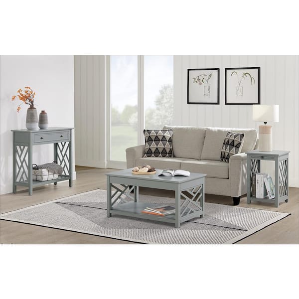 Alaterre Furniture Coventry 3-Piece 36 in. Gray Medium Rectangle Wood Coffee Table Set with Drawer