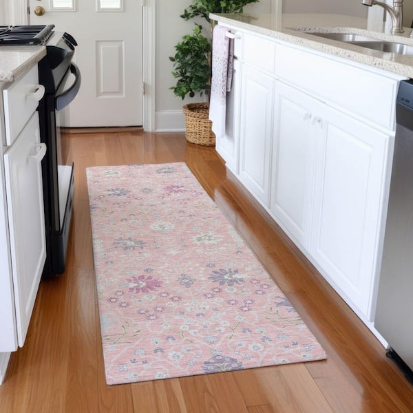 Mayfield Premium Machine Washable Abstract AMF1009 Pink 2 ft. 3 in. x 7 ft. 6 in. Runner Rug