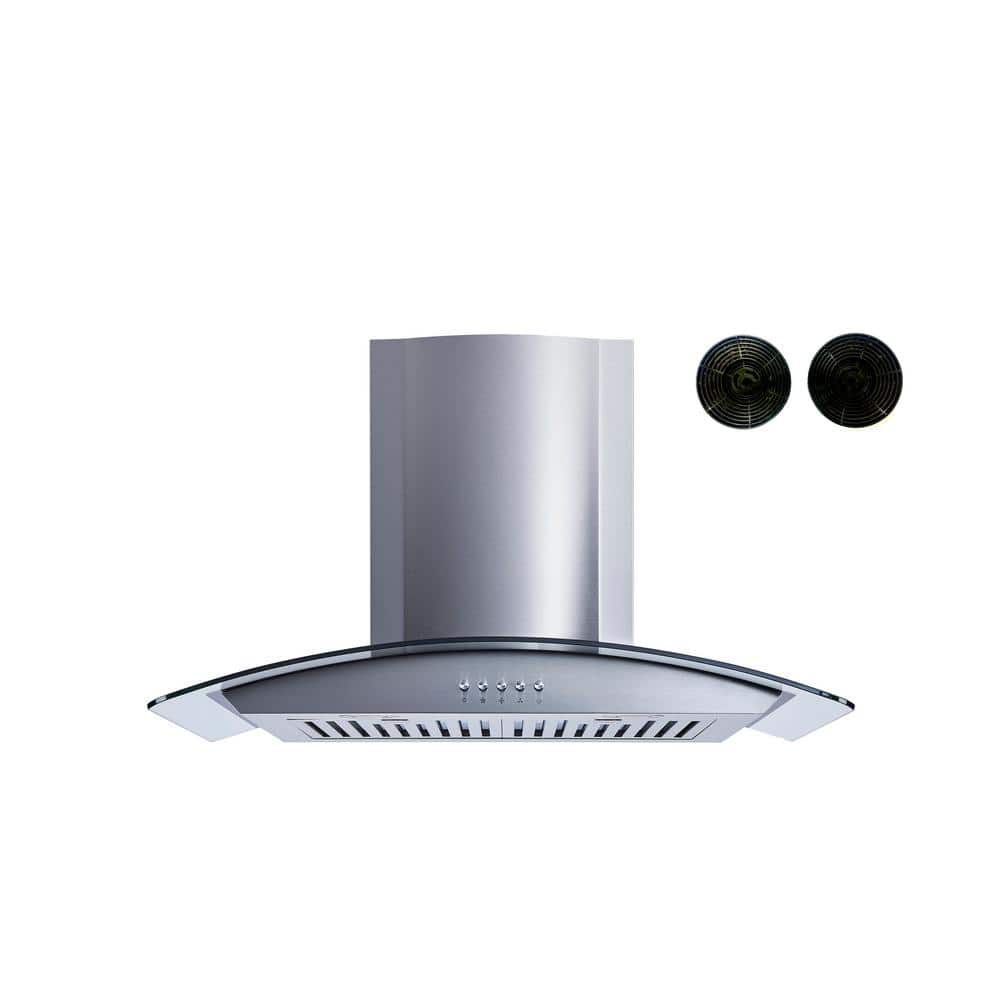 Winflo 30 in. Convertible Wall Mount Range Hood in Stainless Steel/Glass with Baffle and Charcoal Filters, Silver