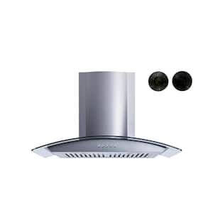 30 in. Convertible Wall Mount Range Hood in Stainless Steel/Glass with Baffle and Charcoal Filters