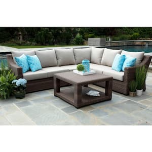 Alder 5-Piece Resin Wicker Outdoor Sectional with Sunbrella Cast Ash Cushions