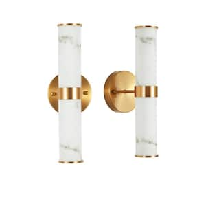 14 in. W 1-Light Wall Sconces Imitation Marble Texture LED Vanity Light Fixture for Hallways, Bathrooms, Gold (Set of 2)