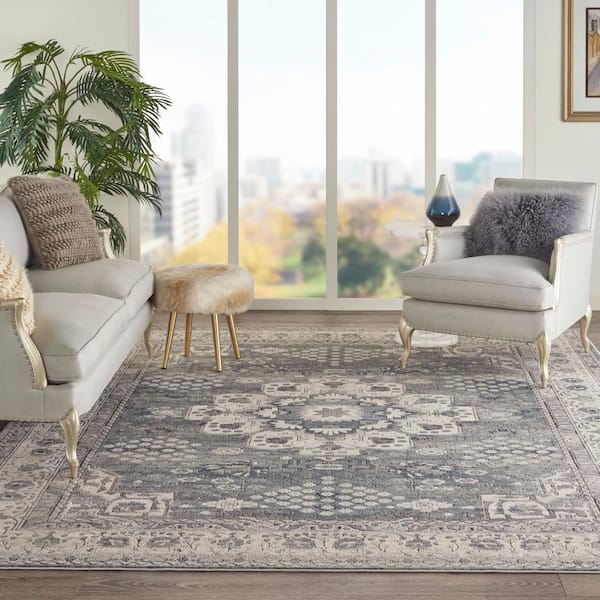 Flash Furniture Mersin Collection Persian Style 5x5 Ivory Round Area Rug-Olefin  Rug with Jute Backing-Hallway, Entryway, Bedroom, Living Room