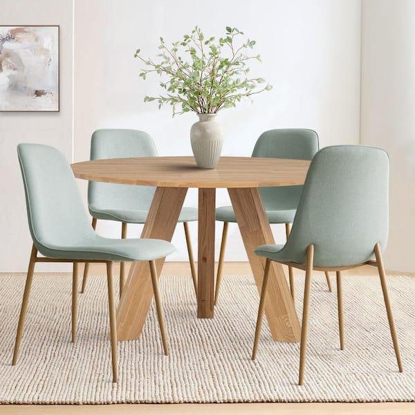 LAOTIES Linen Dining Chair with Oak Metal Legs (Set of 4)