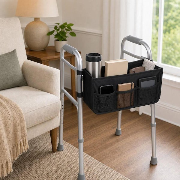 Wudkey Walker Basket, Foldable Walker Bag with Cup Holder, Walker