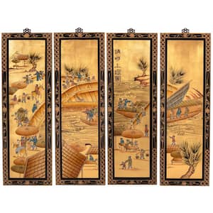 48 in. x 36 in. Gold "Ching Ming" Frameless Wall Art