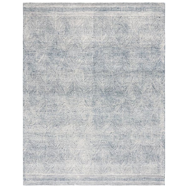 Abstract 10 ft. x 14 Ivory/Navy Geometric Area Rug