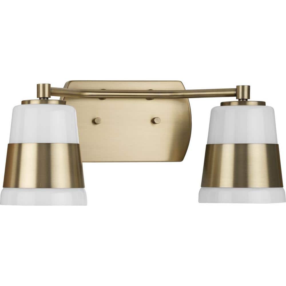Haven Collection 16 in. 2-Light Vintage Brass Opal Glass Luxe Industrial Vanity Light price history on PriceWatchPro