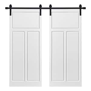 Modern THREE PANEL Designed 64 in. x 84 in. MDF Panel White Painted Double Sliding Barn Door with Hardware Kit