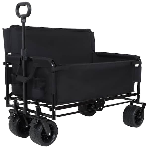 6.4 cu. ft. 3-in-1 Convertible Folding Wagon Steel Garden Cart with Bench Seat and Storage, Heavy-Duty Wagon, Black