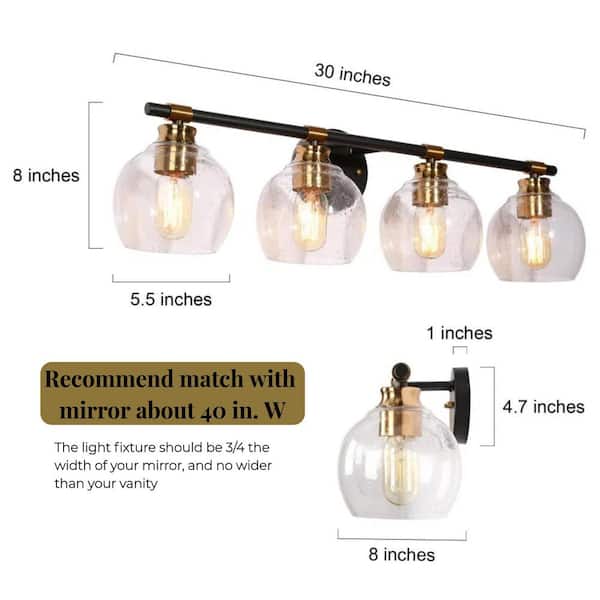 Zevni 30 in. 4-Light Brass Modern Bathroom Vanity Light