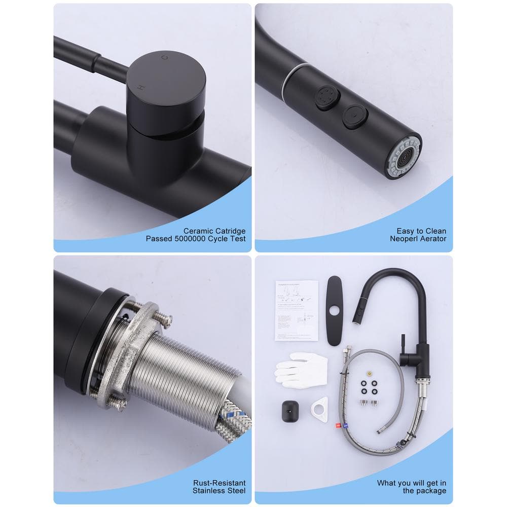 Matte Black Stainless Steel Single Handle Pull Down Kitchen Faucet