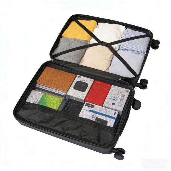 LIVACA 3-Piece Black ABS Plastic Hardside Spinner Luggage Set with