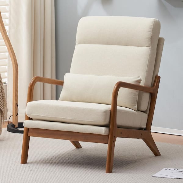 Outopee Off-White Linen Leisure Chair with High Back