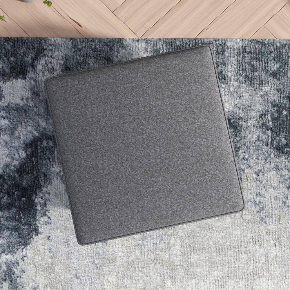 Modern Gray Linen Square Cocktail Ottoman with Solid Wood Legs