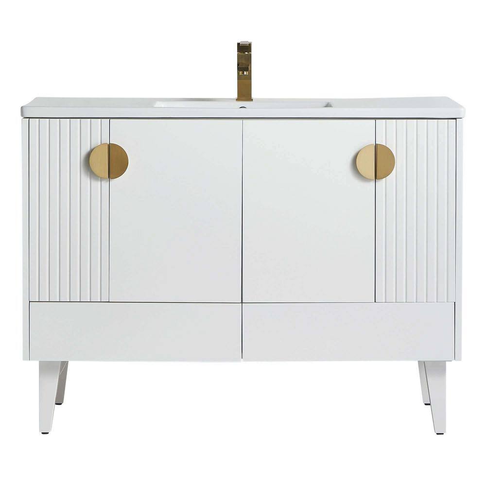 Venezian 48" White Bathroom Vanity with Brass Handles