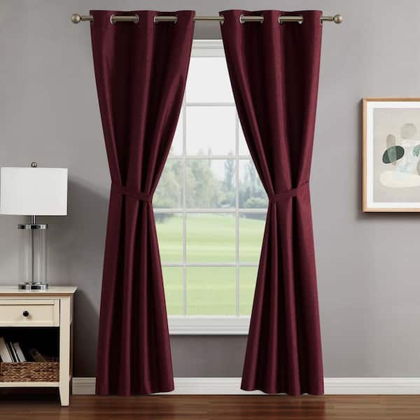 CREATIVE HOME IDEAS Legrae Rumba Red 38 in. W x 84 in. L Grommet Blackout Tiebacks Curtain (2-Panels and 2-Tiebacks)
